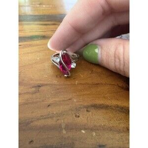 Swirl Fashion Ring Marquise Sterling Silver 925 Ruby Rhinestones Size 5